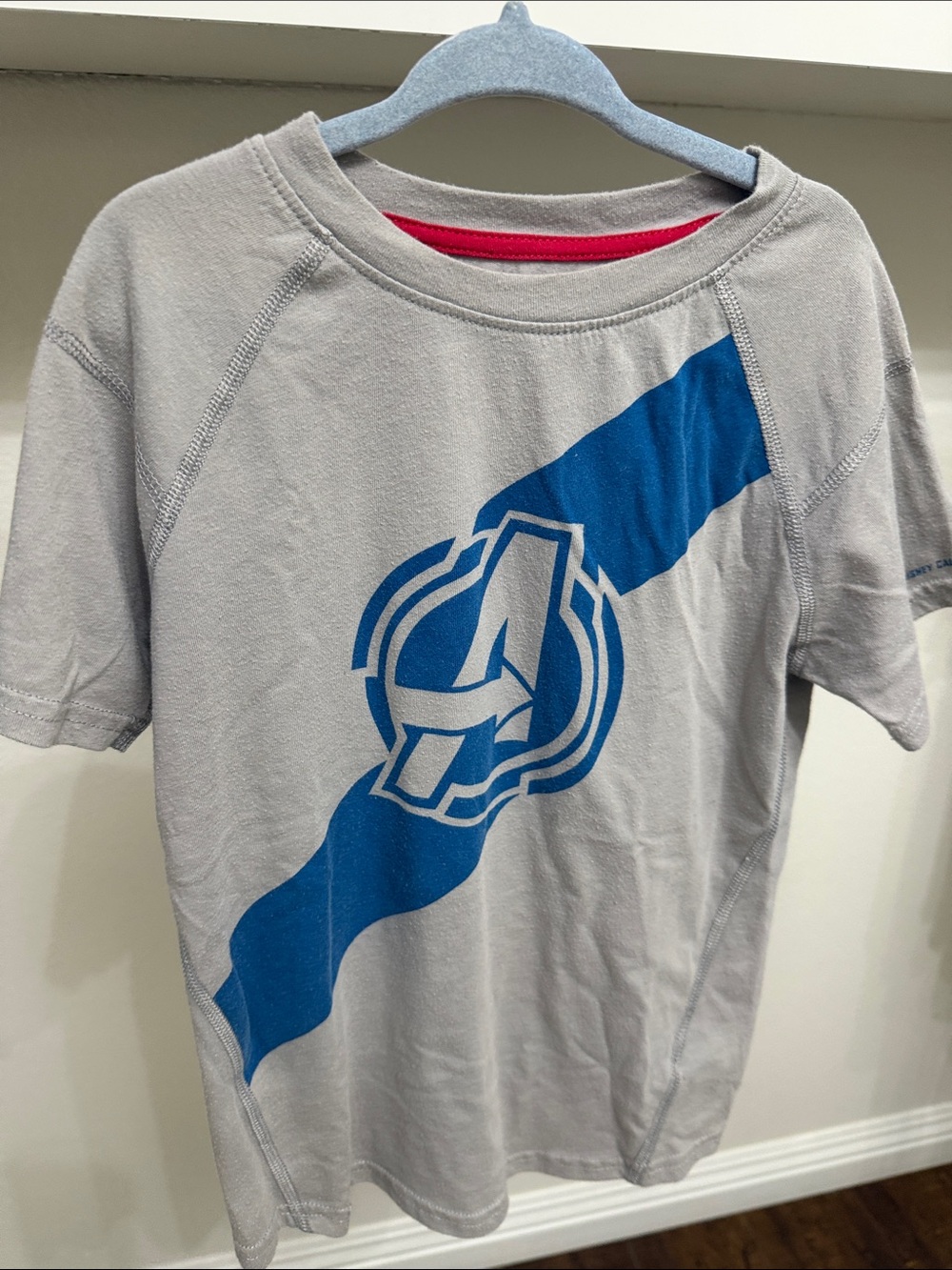 Disney Gray Short Sleeve Tee with Blue Avengers Emblem